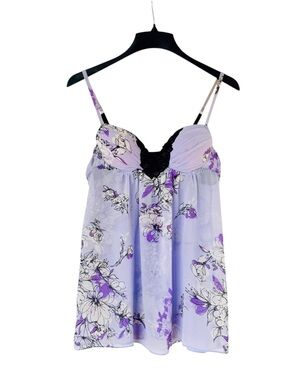 Apt 9 Babydoll Slip Dress Lingerie Chemise Purple Floral Mesh Padded Medium